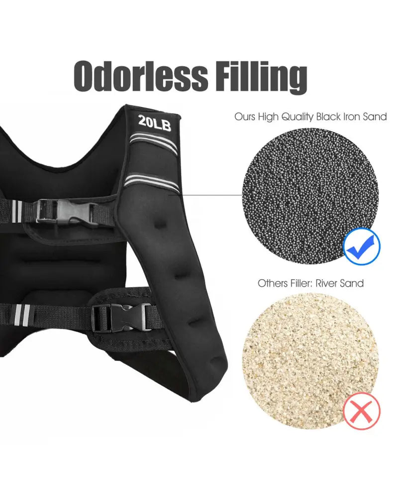 Training Weight Vest Workout Equipment with Adjustable Buckles and Mesh Bag-20 lbs - Black - Weights Accessories