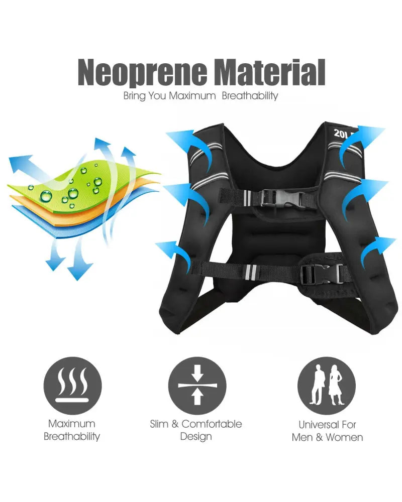 Training Weight Vest Workout Equipment with Adjustable Buckles and Mesh Bag-20 lbs - Black - Weights Accessories
