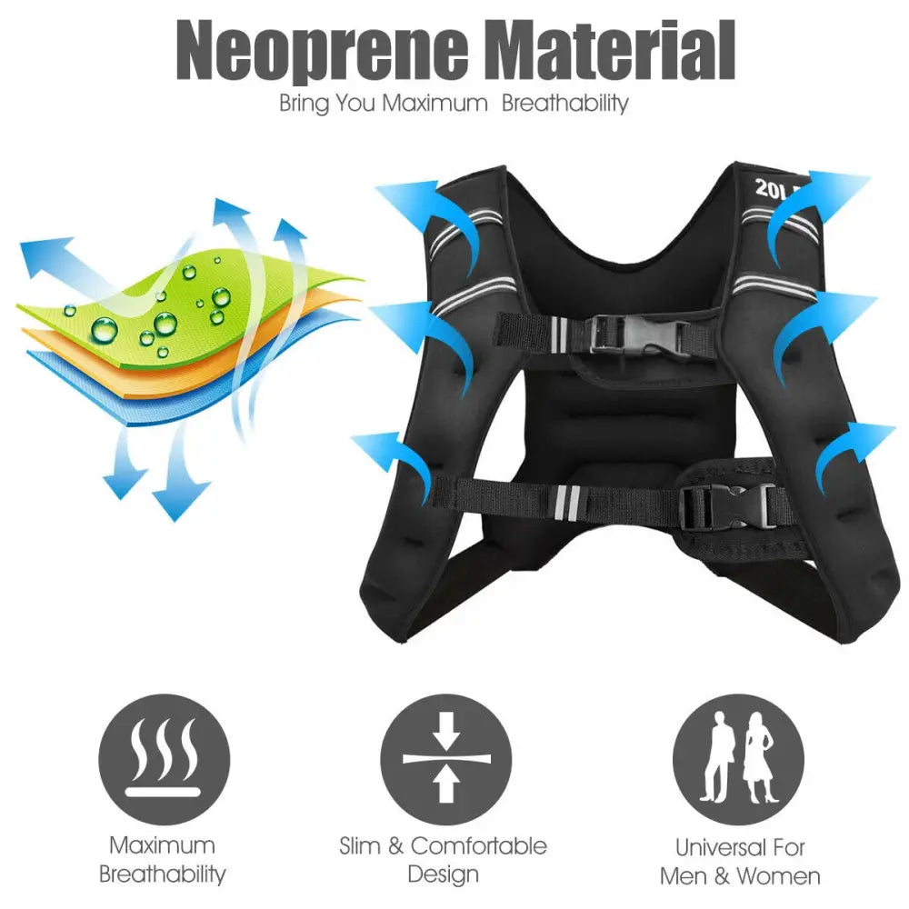 Training Weight Vest Workout Equipment with Adjustable Buckles and Mesh Bag-20 lbs - Black - Weights Accessories