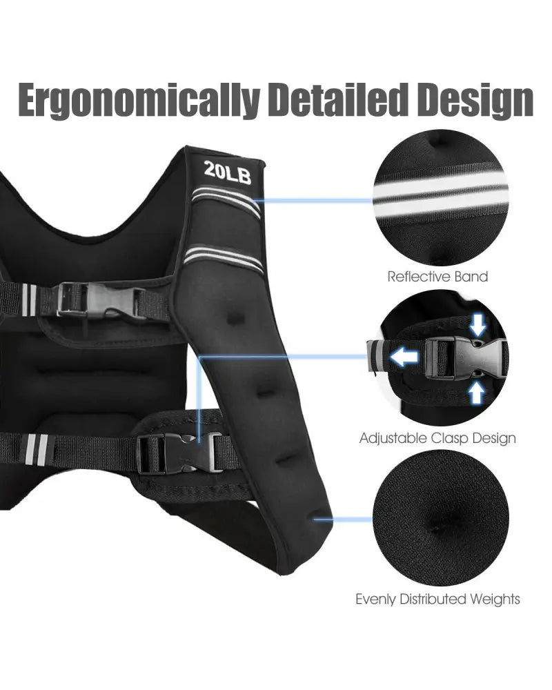 Training Weight Vest Workout Equipment with Adjustable Buckles and Mesh Bag-20 lbs - Black - Weights Accessories