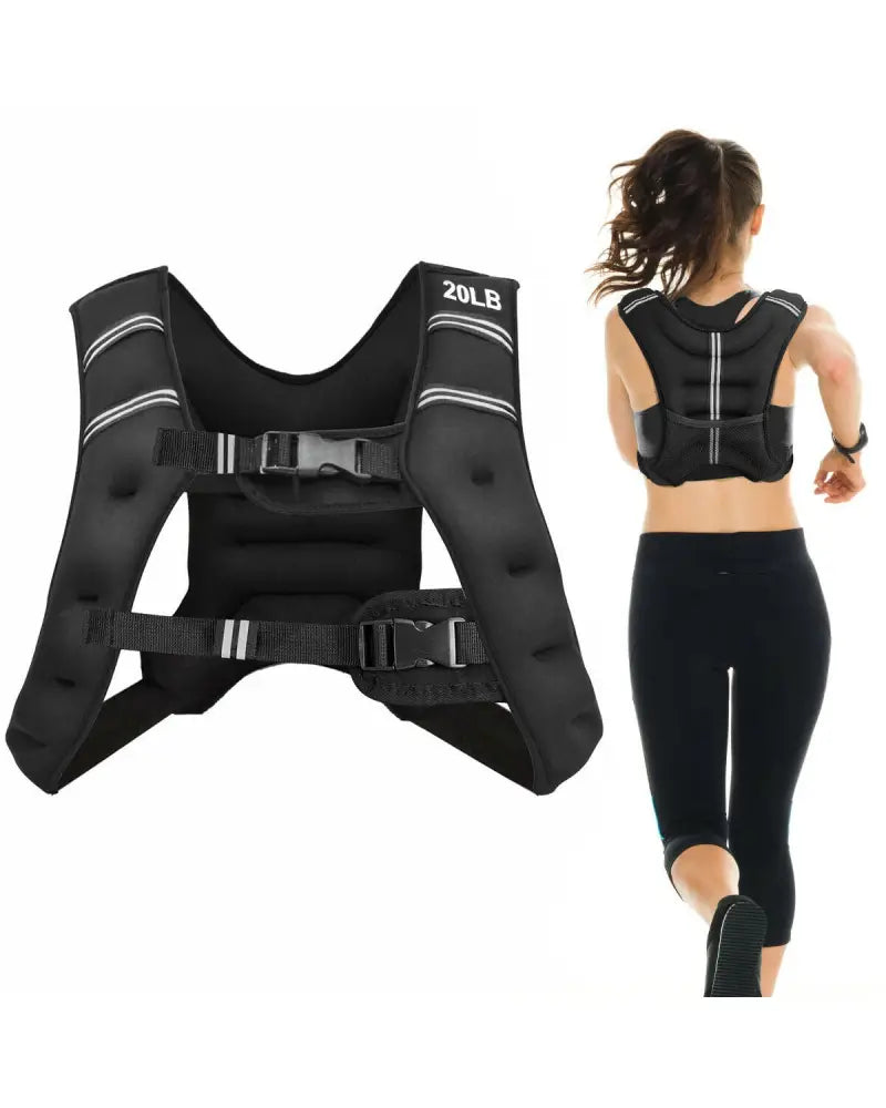 Training Weight Vest Workout Equipment with Adjustable Buckles and Mesh Bag-20 lbs - Black - Weights Accessories