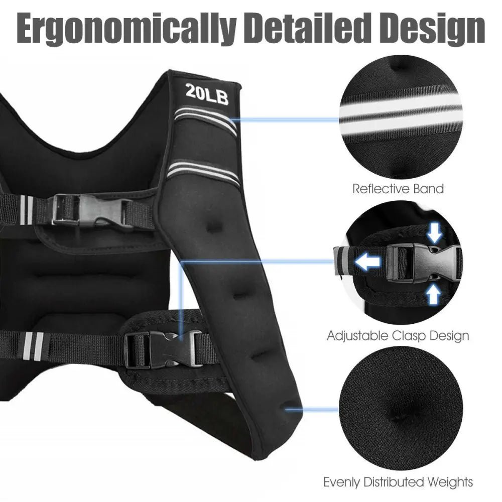 Training Weight Vest Workout Equipment with Adjustable Buckles and Mesh Bag-20 lbs - Black - Weights Accessories