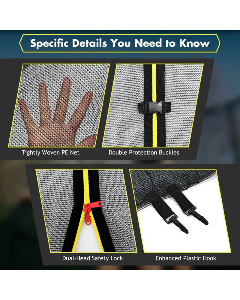 Trampoline Replacement Protection Enclosure Net with Zipper-14ft - Black - Trampoline Accessories