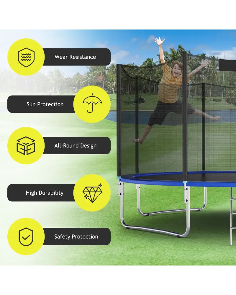 Trampoline Replacement Protection Enclosure Net with Zipper-14ft - Black - Trampoline Accessories