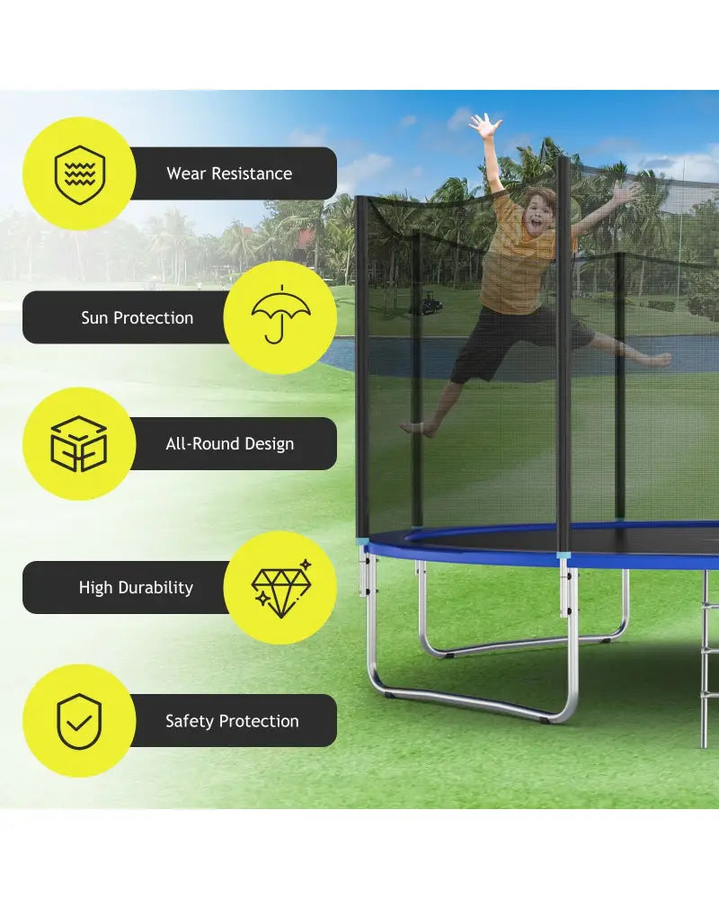 Trampoline Safety Replacement Protection Enclosure Net-16 ft - Black - Outdoor Play