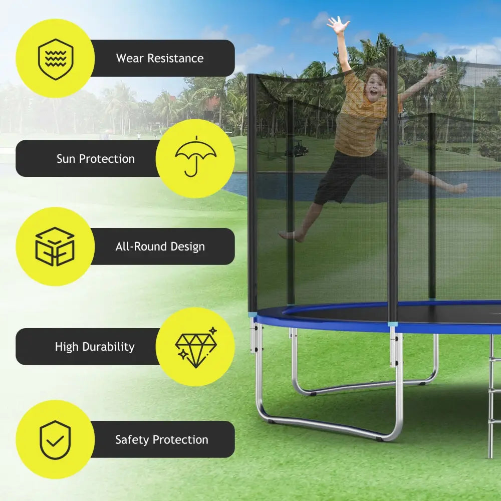 Trampoline Safety Replacement Protection Enclosure Net-16 ft - Black - Outdoor Play