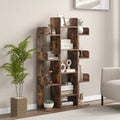Tree-Shaped Bookshelf with 13 Compartments for Home Office-Rustic Brown - Rustic Brown - Bookcases