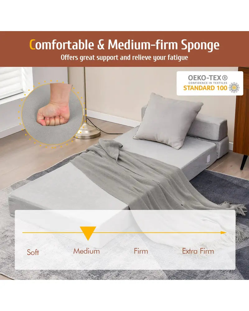 Tri-Fold Folding Chair Convertible Sleeper Bed-Gray - Gray - Floor Chairs