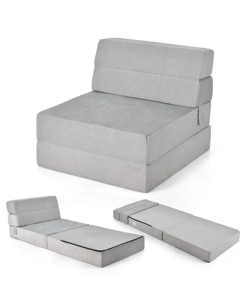 Tri-Fold Folding Chair Convertible Sleeper Bed-Gray - Gray - Floor Chairs