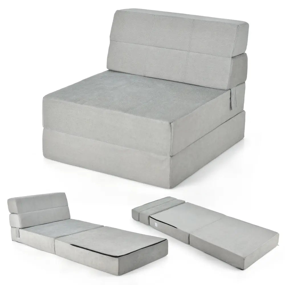 Tri-Fold Folding Chair Convertible Sleeper Bed-Gray - Gray - Floor Chairs