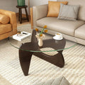 Triangle Coffee Table with Tempered Glass Top and Adjustable Rubber Wood Base-Walnut - Walnut - Coffee Tables