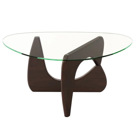Triangle Coffee Table with Tempered Glass Top and Adjustable Rubber Wood Base-Walnut - Walnut - Coffee Tables