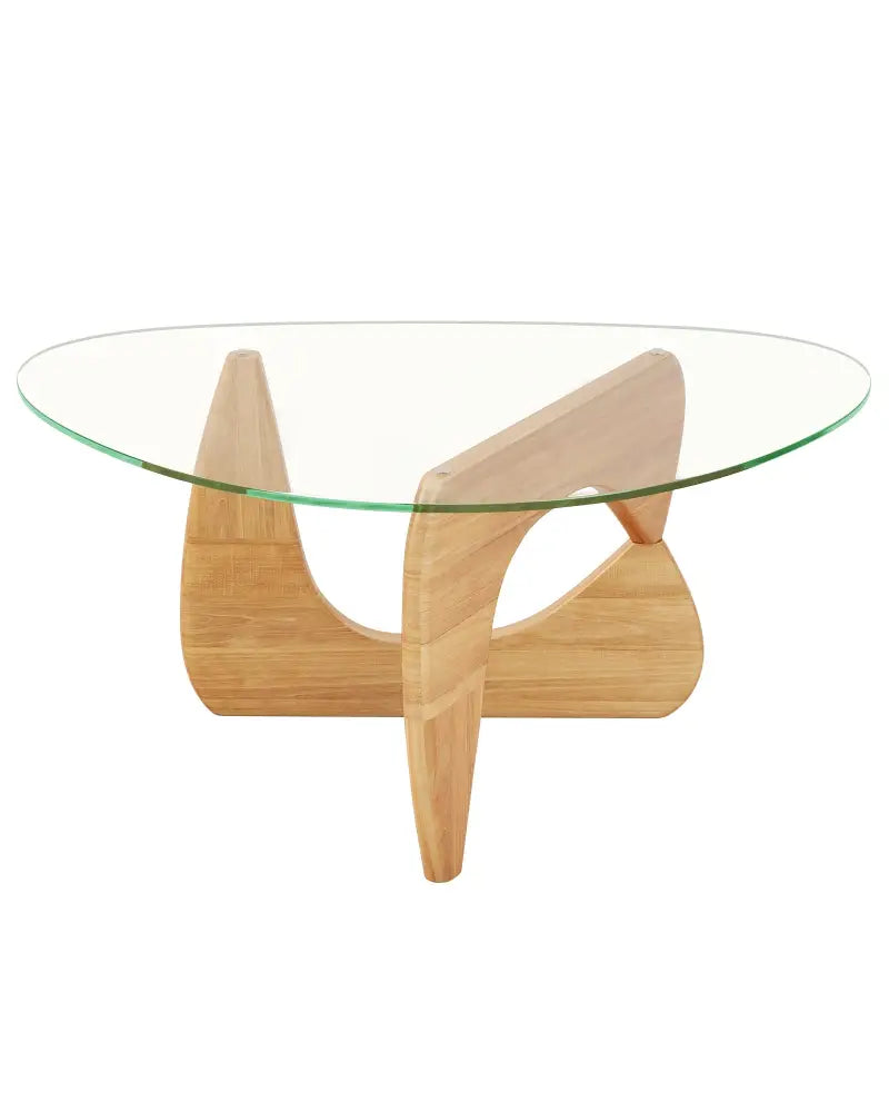 Triangle Coffee Table with Tempered Glass Top and Adjustable Rubber Wood Base-Natural - Natural - Coffee Tables
