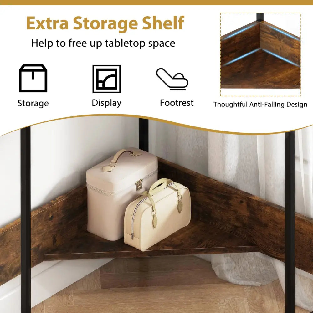 Triangle Computer Corner Desk with Charging Station-Rustic Brown - Rustic Brown - Corner Desks