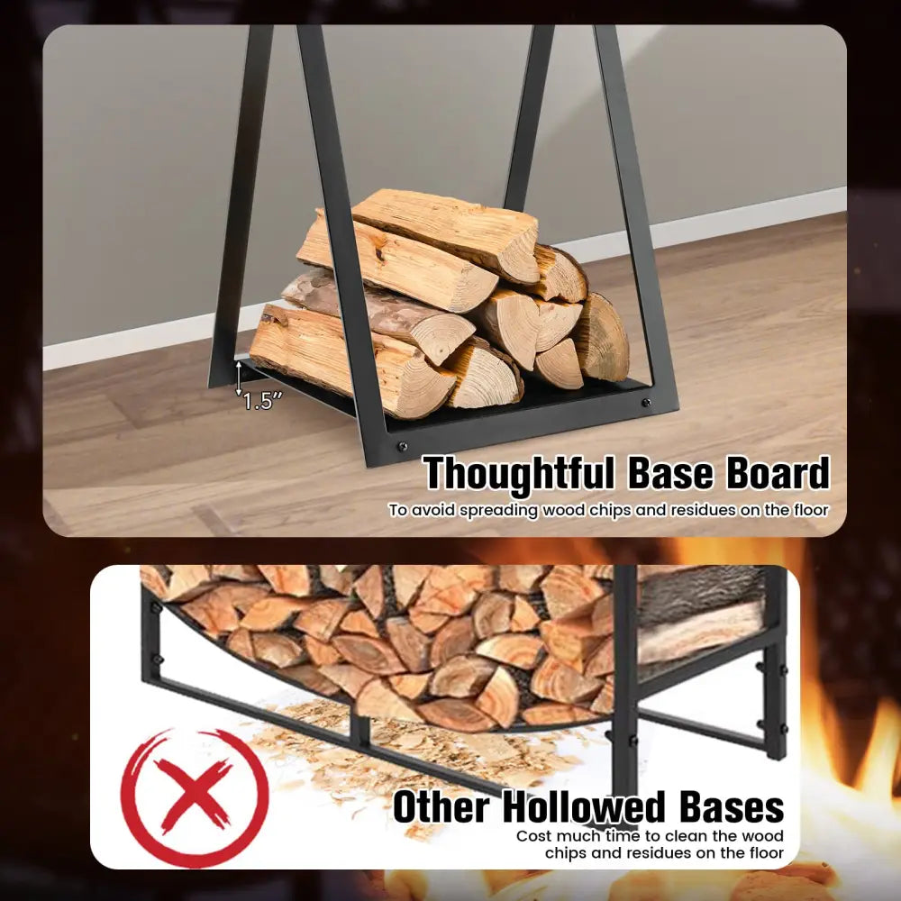 Triangle Firewood Rack with Raised Base for Fireplace Fire Pit-Black - Black - Log Storage