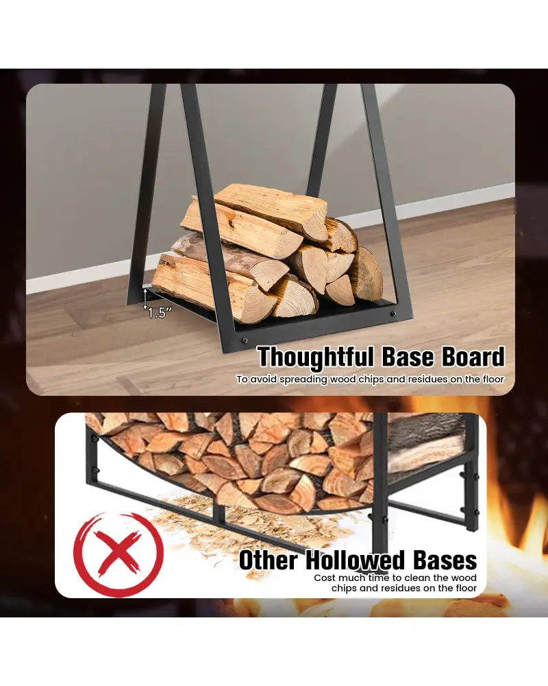 Triangle Firewood Rack with Raised Base for Fireplace Fire Pit-Black - Black - Log Storage