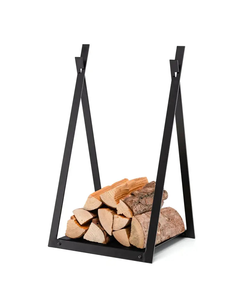Triangle Firewood Rack with Raised Base for Fireplace Fire Pit-Black - Black - Log Storage