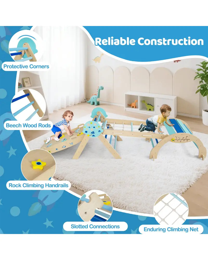 Triangle Set 8-in-1 Foldable Baby Climbing Toys Astronaut/Unicorn Theme-Blue - Blue - Climbers & Slides