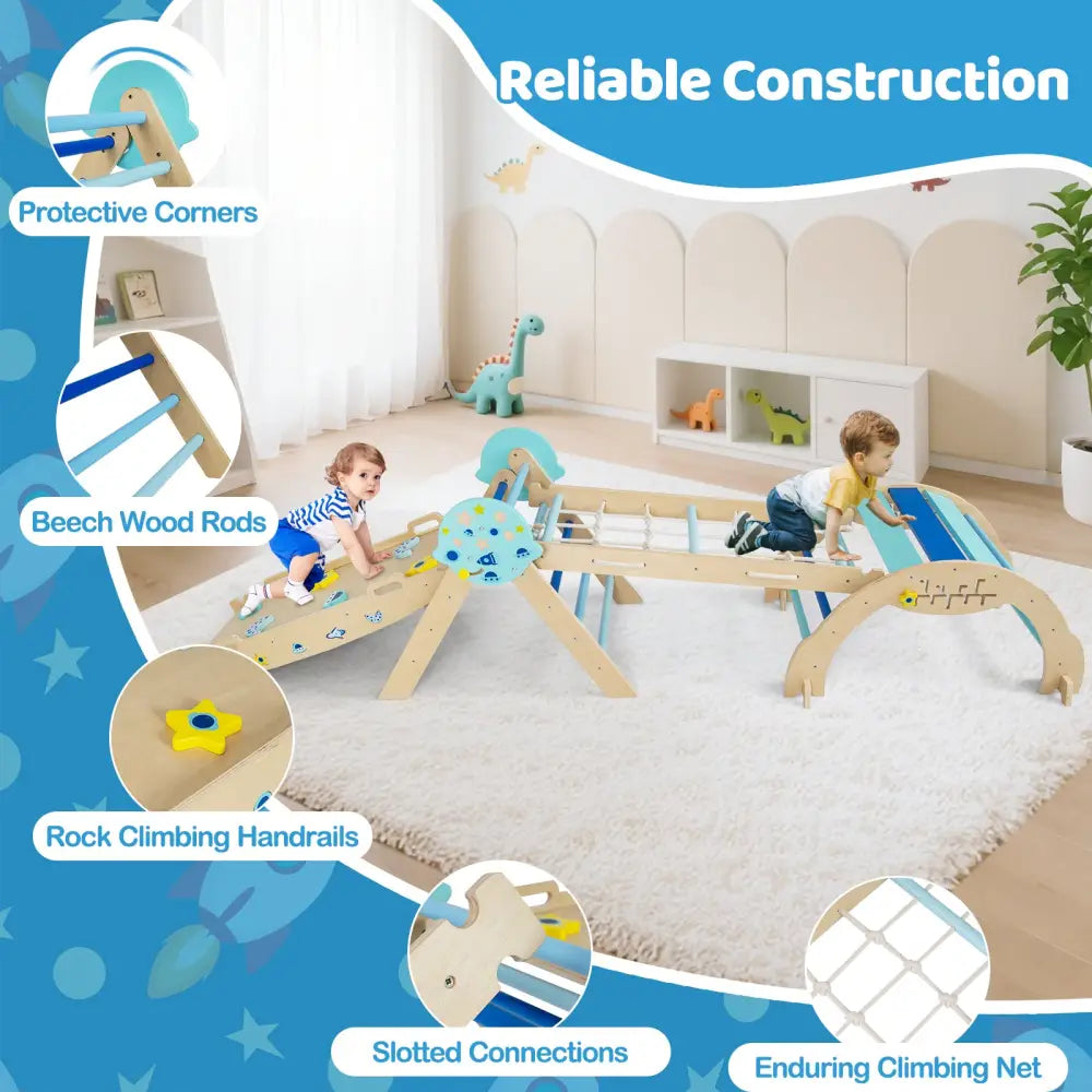Triangle Set 8-in-1 Foldable Baby Climbing Toys Astronaut/Unicorn Theme-Blue - Blue - Climbers & Slides