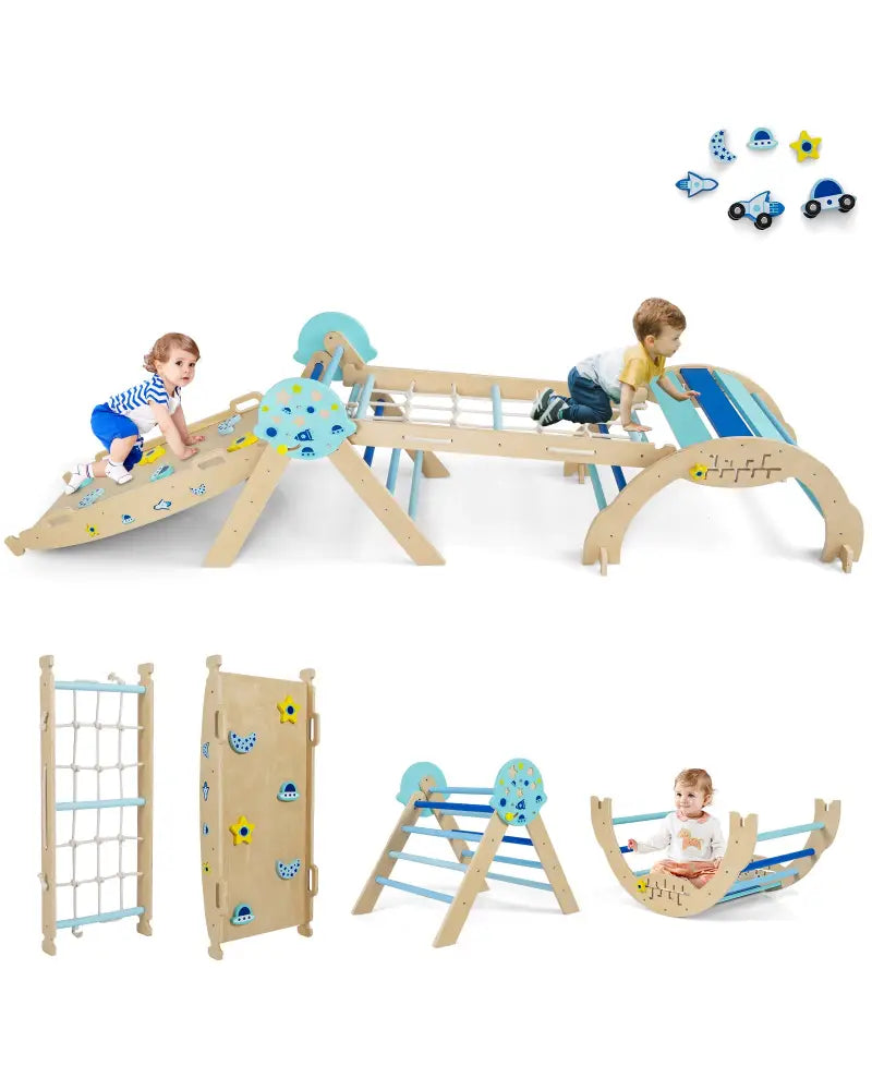 Triangle Set 8-in-1 Foldable Baby Climbing Toys Astronaut/Unicorn Theme-Blue - Blue - Climbers & Slides