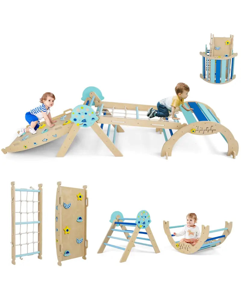 Triangle Set 8-in-1 Foldable Baby Climbing Toys Astronaut/Unicorn Theme-Blue - Blue - Climbers & Slides