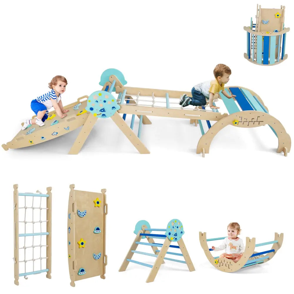 Triangle Set 8-in-1 Foldable Baby Climbing Toys Astronaut/Unicorn Theme-Blue - Blue - Climbers & Slides