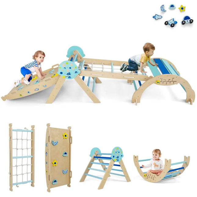 Triangle Set 8 - in - 1 Foldable Baby Climbing Toys Astronaut/Unicorn Theme - Blue - Oasis Home Essentials