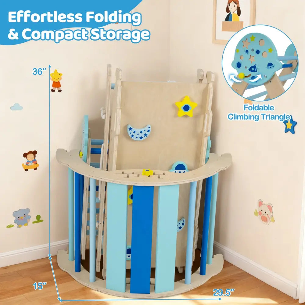 Triangle Set 8-in-1 Foldable Baby Climbing Toys Astronaut/Unicorn Theme-Blue - Blue - Climbers & Slides