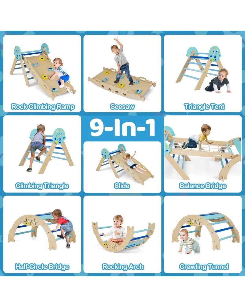 Triangle Set 8-in-1 Foldable Baby Climbing Toys Astronaut/Unicorn Theme-Blue - Blue - Climbers & Slides