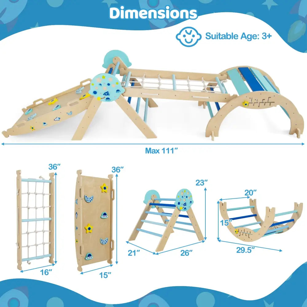 Triangle Set 8-in-1 Foldable Baby Climbing Toys Astronaut/Unicorn Theme-Blue - Blue - Climbers & Slides