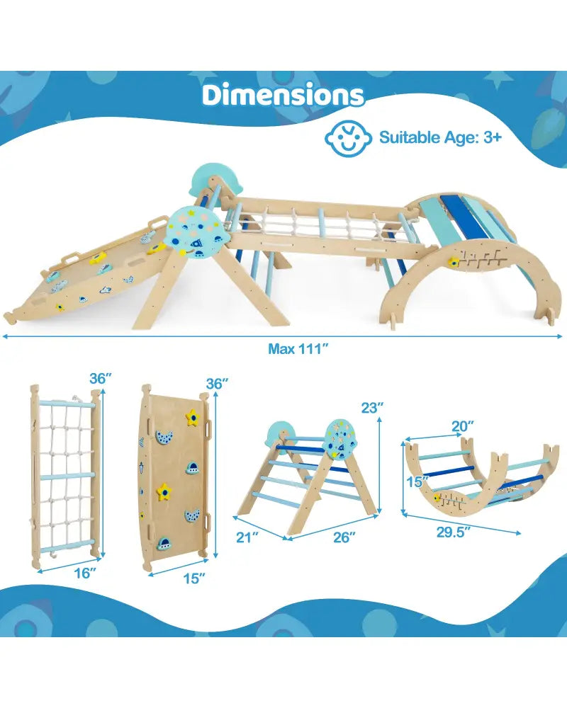 Triangle Set 8-in-1 Foldable Baby Climbing Toys Astronaut/Unicorn Theme-Blue - Blue - Climbers & Slides