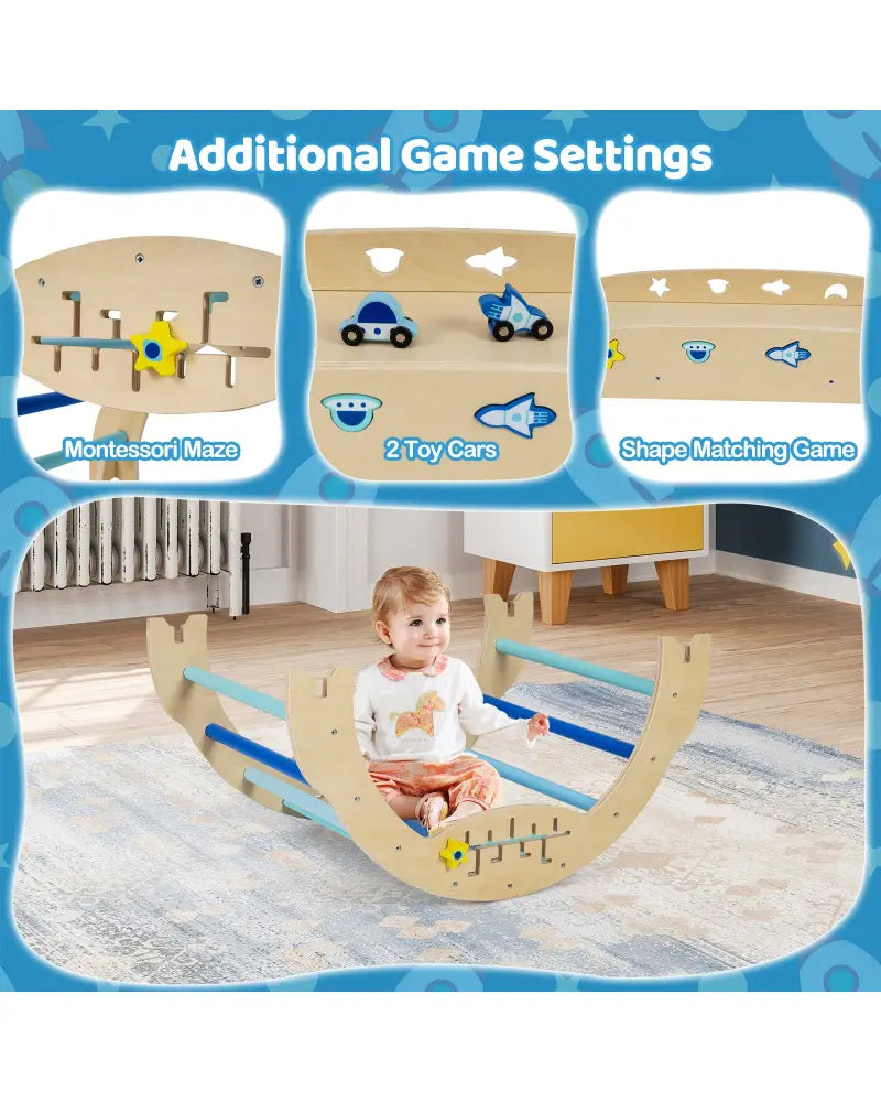 Triangle Set 8-in-1 Foldable Baby Climbing Toys Astronaut/Unicorn Theme-Blue - Blue - Climbers & Slides