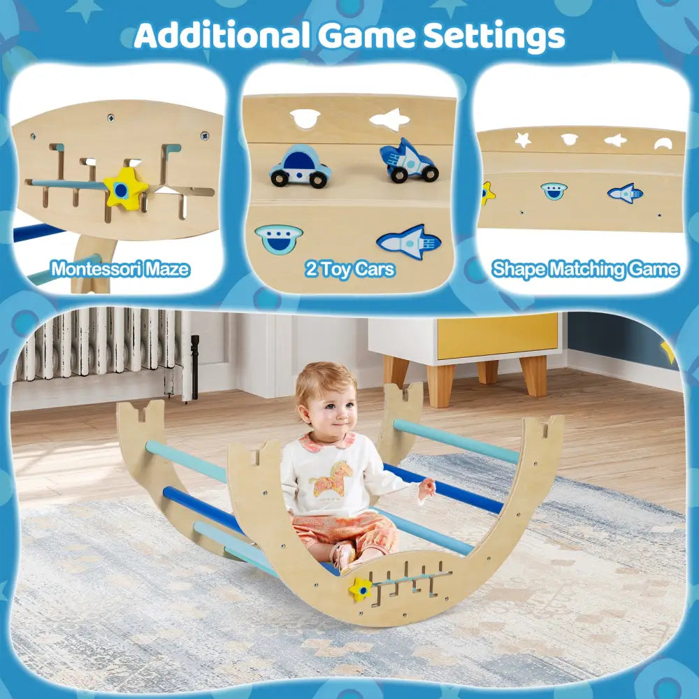 Triangle Set 8-in-1 Foldable Baby Climbing Toys Astronaut/Unicorn Theme-Blue - Blue - Climbers & Slides