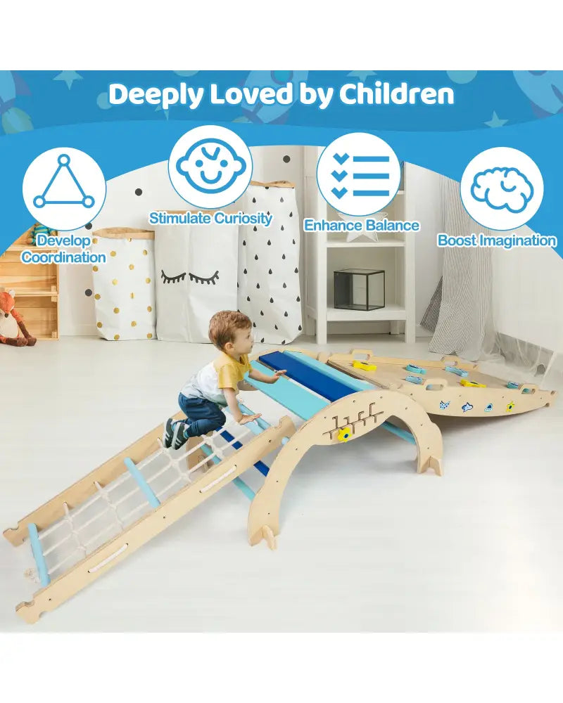 Triangle Set 8-in-1 Foldable Baby Climbing Toys Astronaut/Unicorn Theme-Blue - Blue - Climbers & Slides