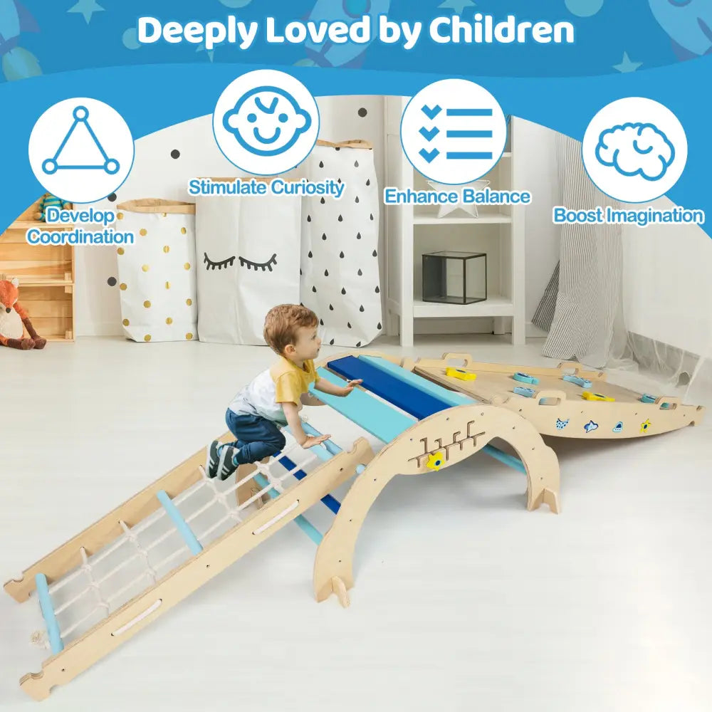 Triangle Set 8-in-1 Foldable Baby Climbing Toys Astronaut/Unicorn Theme-Blue - Blue - Climbers & Slides