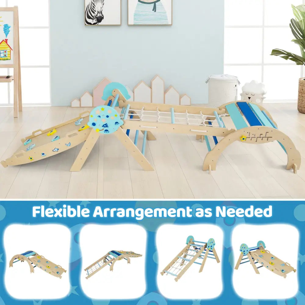 Triangle Set 8-in-1 Foldable Baby Climbing Toys Astronaut/Unicorn Theme-Blue - Blue - Climbers & Slides