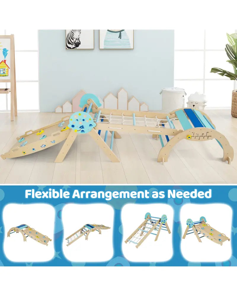Triangle Set 8-in-1 Foldable Baby Climbing Toys Astronaut/Unicorn Theme-Blue - Blue - Climbers & Slides