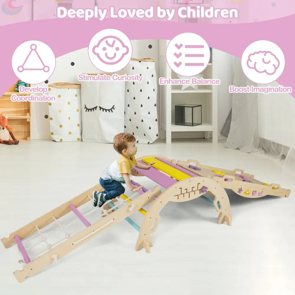 Triangle Set 8-in-1 Foldable Baby Climbing Toys Unicorn Theme - Pink - Climbers & Slides