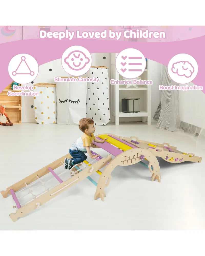 Triangle Set 8-in-1 Foldable Baby Climbing Toys Unicorn Theme - Pink - Climbers & Slides