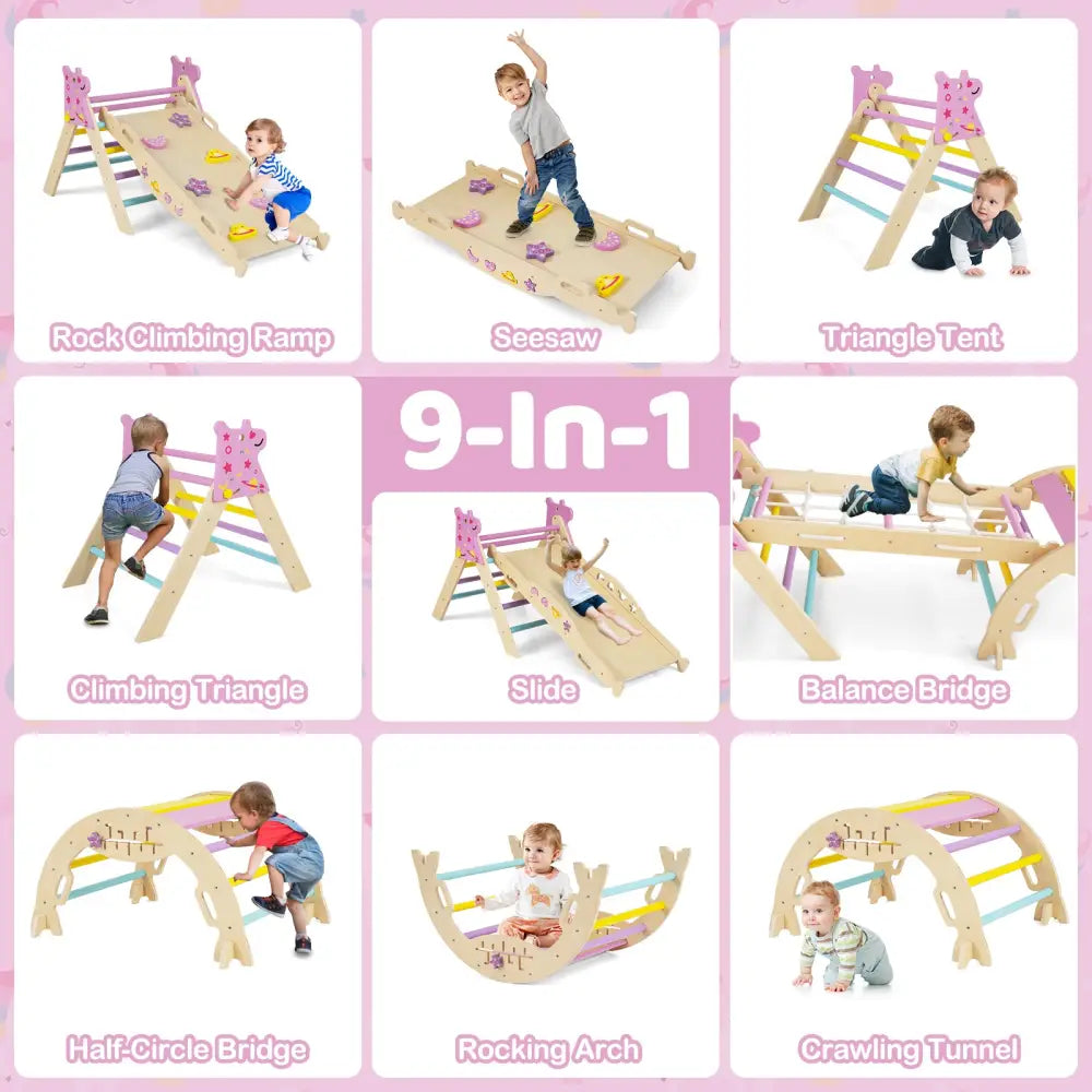 Triangle Set 8-in-1 Foldable Baby Climbing Toys Unicorn Theme - Pink - Climbers & Slides