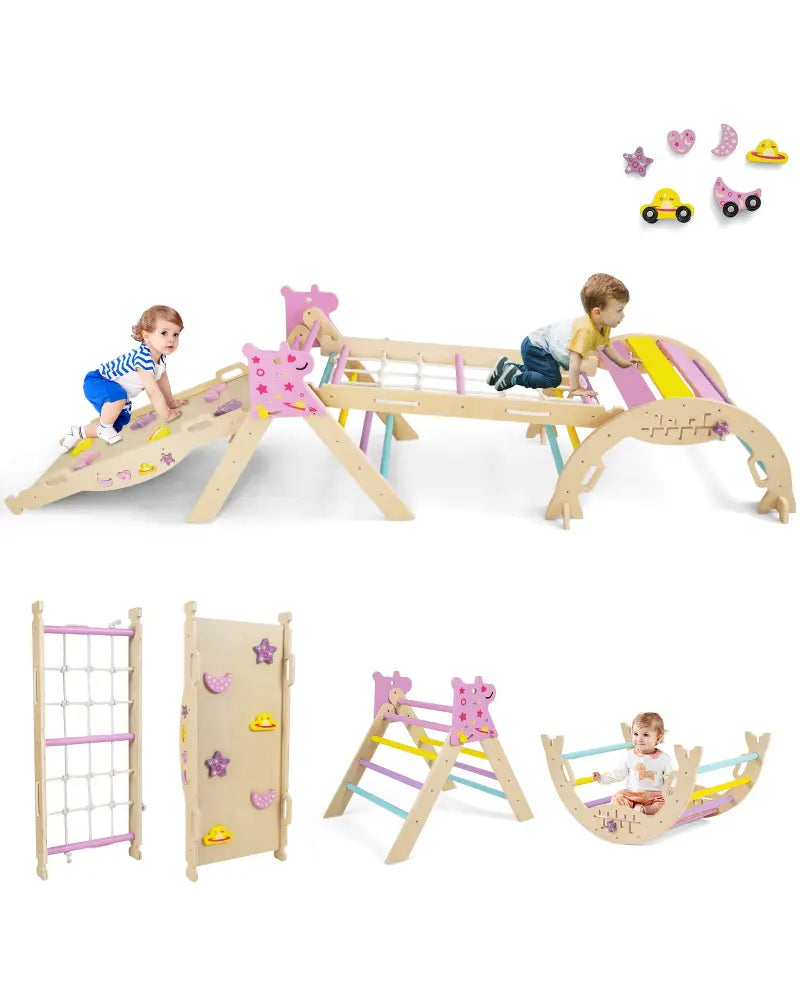 Triangle Set 8-in-1 Foldable Baby Climbing Toys Unicorn Theme - Pink - Climbers & Slides