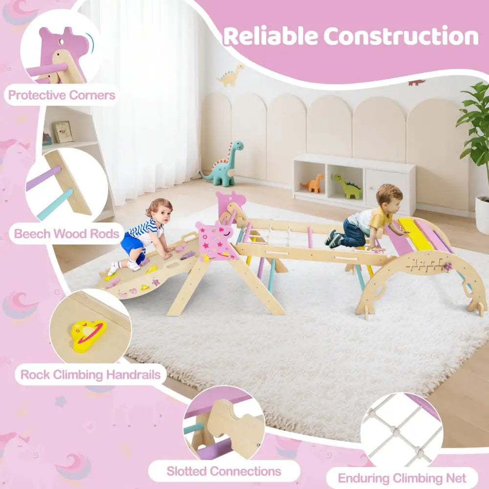 Triangle Set 8-in-1 Foldable Baby Climbing Toys Unicorn Theme - Pink - Climbers & Slides