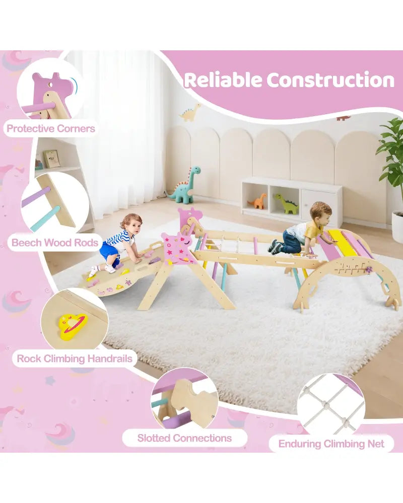 Triangle Set 8-in-1 Foldable Baby Climbing Toys Unicorn Theme - Pink - Climbers & Slides