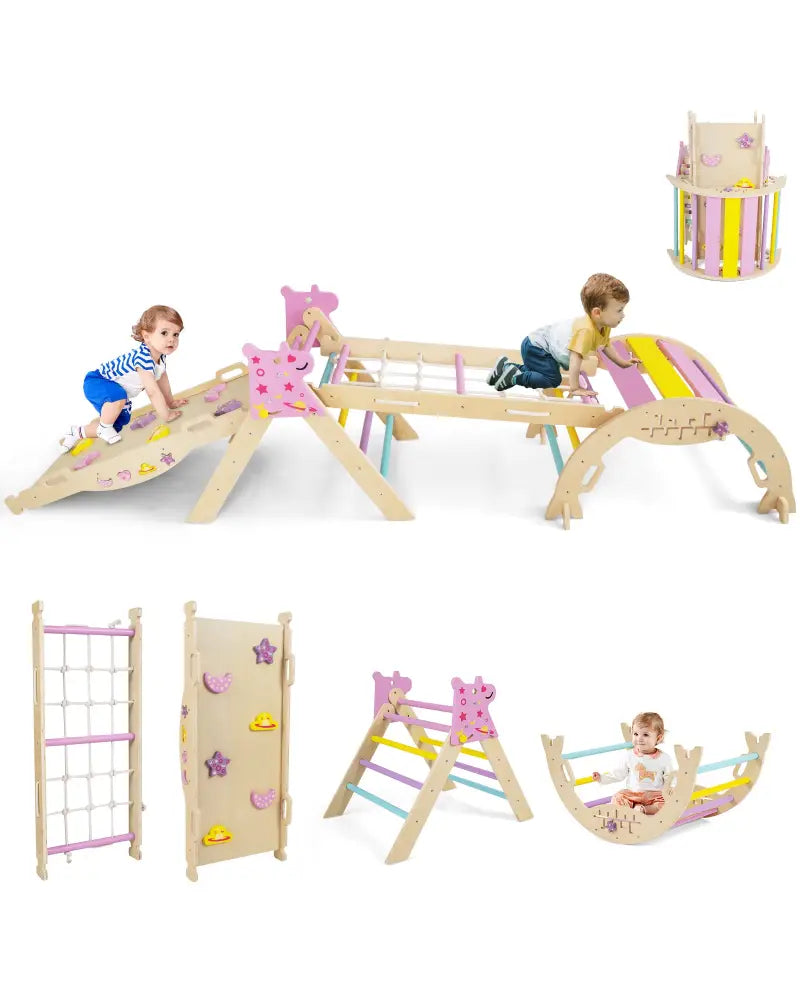 Triangle Set 8-in-1 Foldable Baby Climbing Toys Unicorn Theme - Pink - Climbers & Slides
