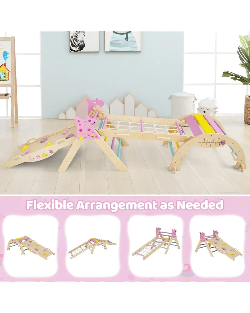 Triangle Set 8-in-1 Foldable Baby Climbing Toys Unicorn Theme - Pink - Climbers & Slides