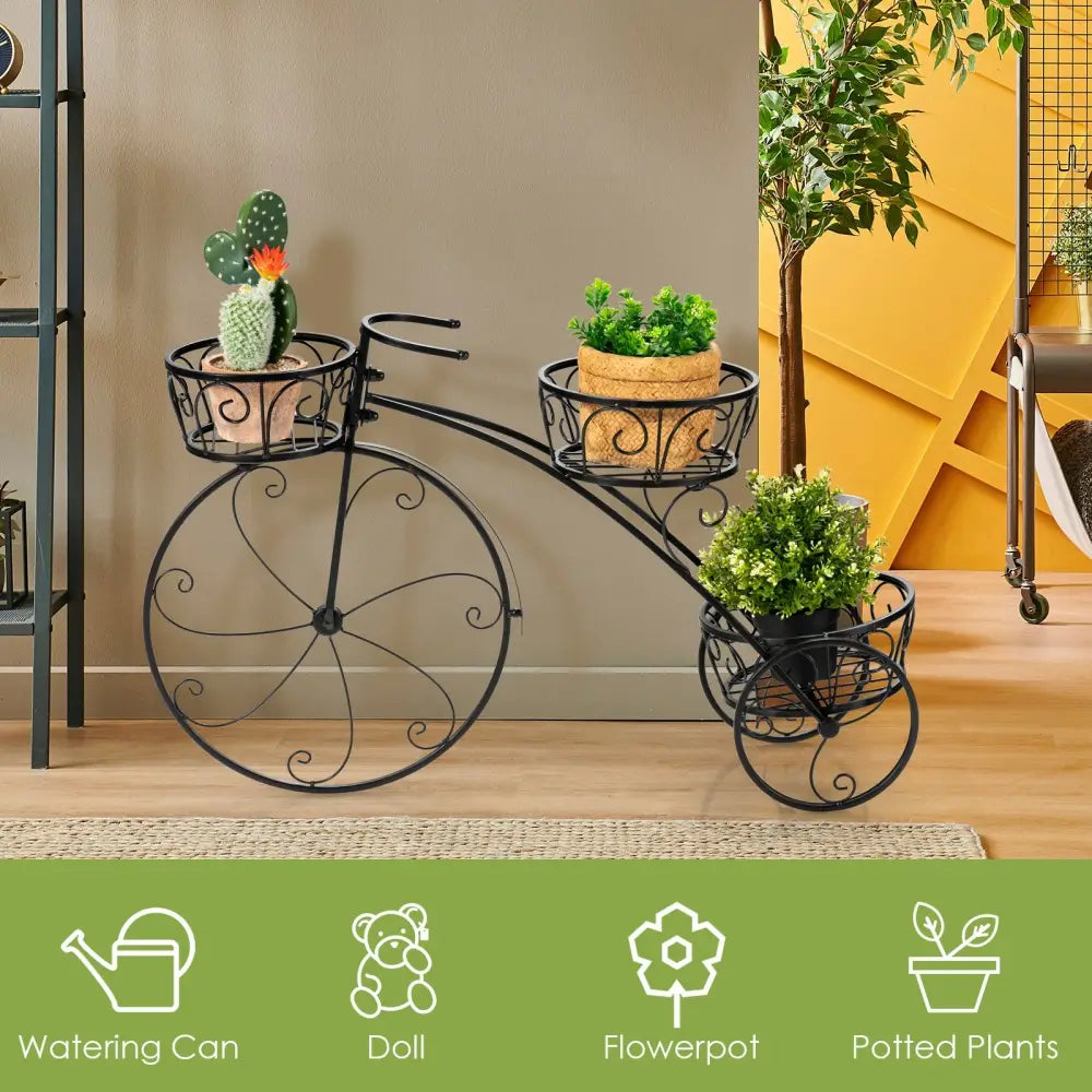 Tricycle Plant Stand Flower Pot Cart Holder in Parisian Style - Black - Plant Stands