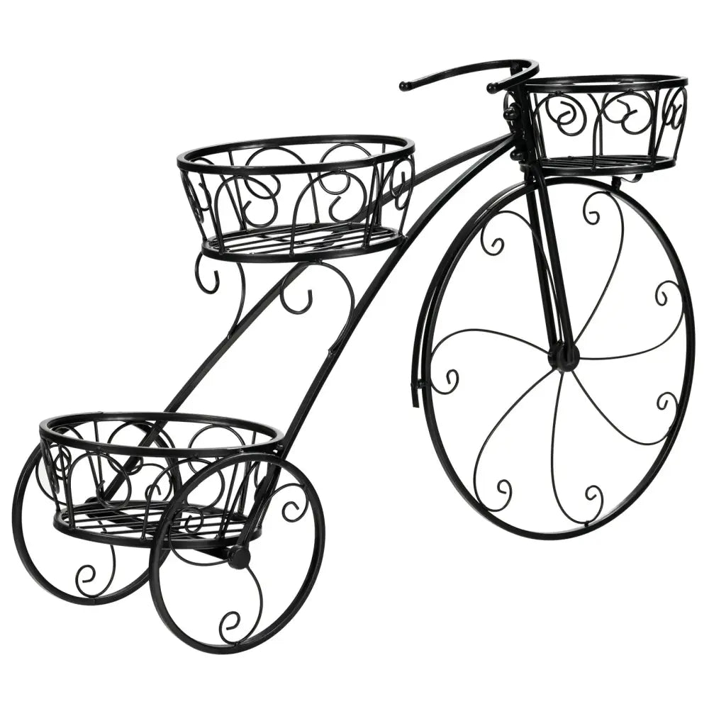 Tricycle Plant Stand Flower Pot Cart Holder in Parisian Style - Black - Plant Stands