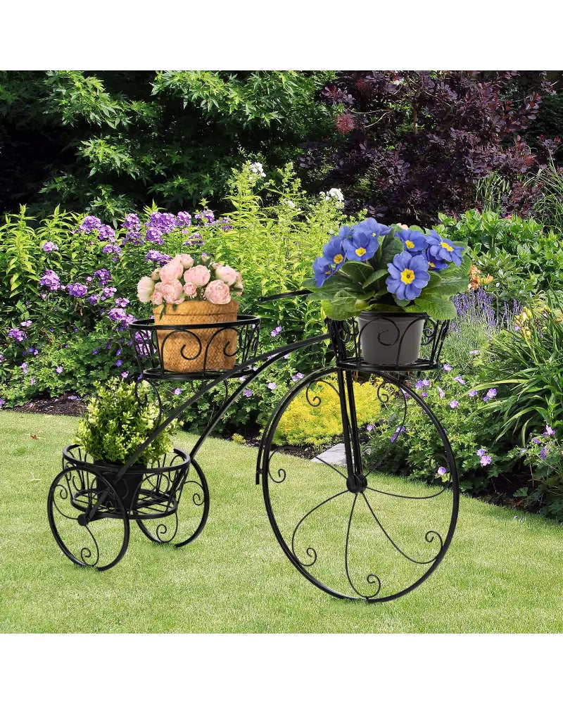 Tricycle Plant Stand Flower Pot Cart Holder in Parisian Style - Black - Plant Stands