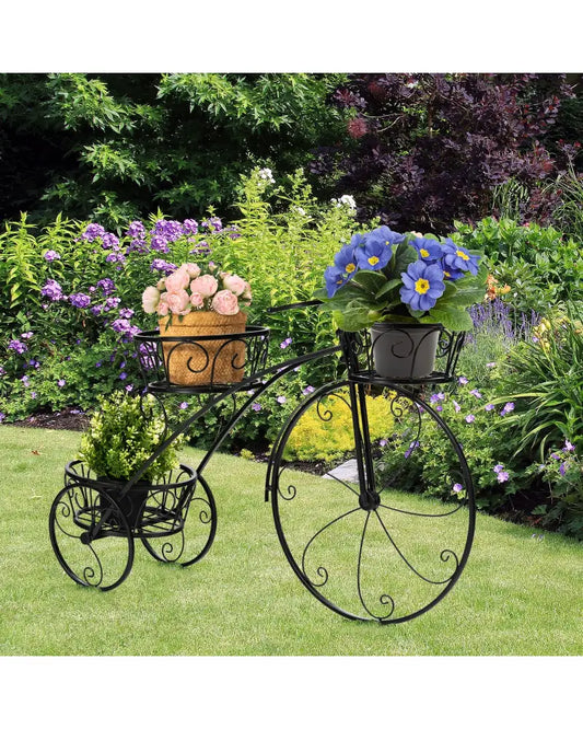 Tricycle Plant Stand Flower Pot Cart Holder in Parisian Style - Black - Plant Stands