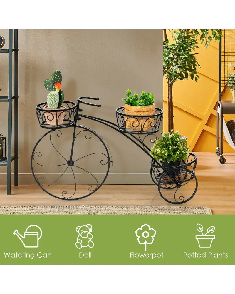 Tricycle Plant Stand Flower Pot Cart Holder in Parisian Style - Black - Plant Stands